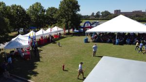 aerial shot of company picnic